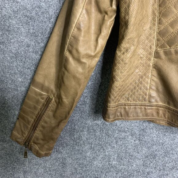 J2 Faux Leather Jacket Women XL Brown Aged Look Zip Front & Sleeves Lined - Picture 11 of 16